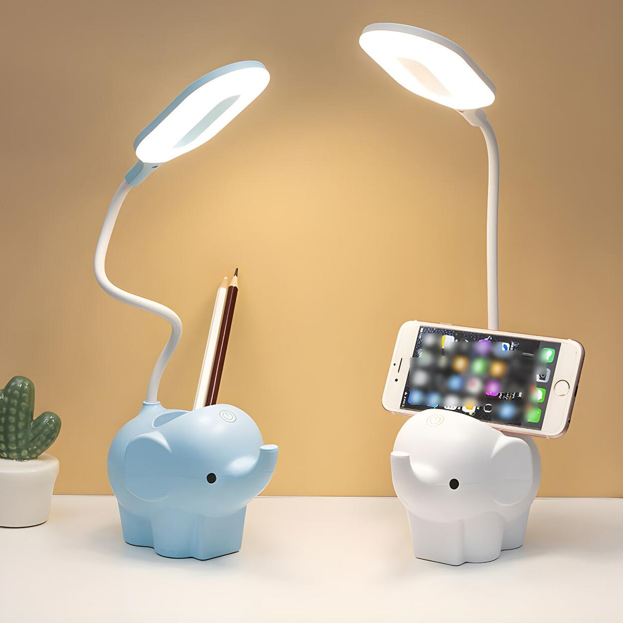 Kids Room Cute Cartoon Elephant Reading Table Lamp Image - 16