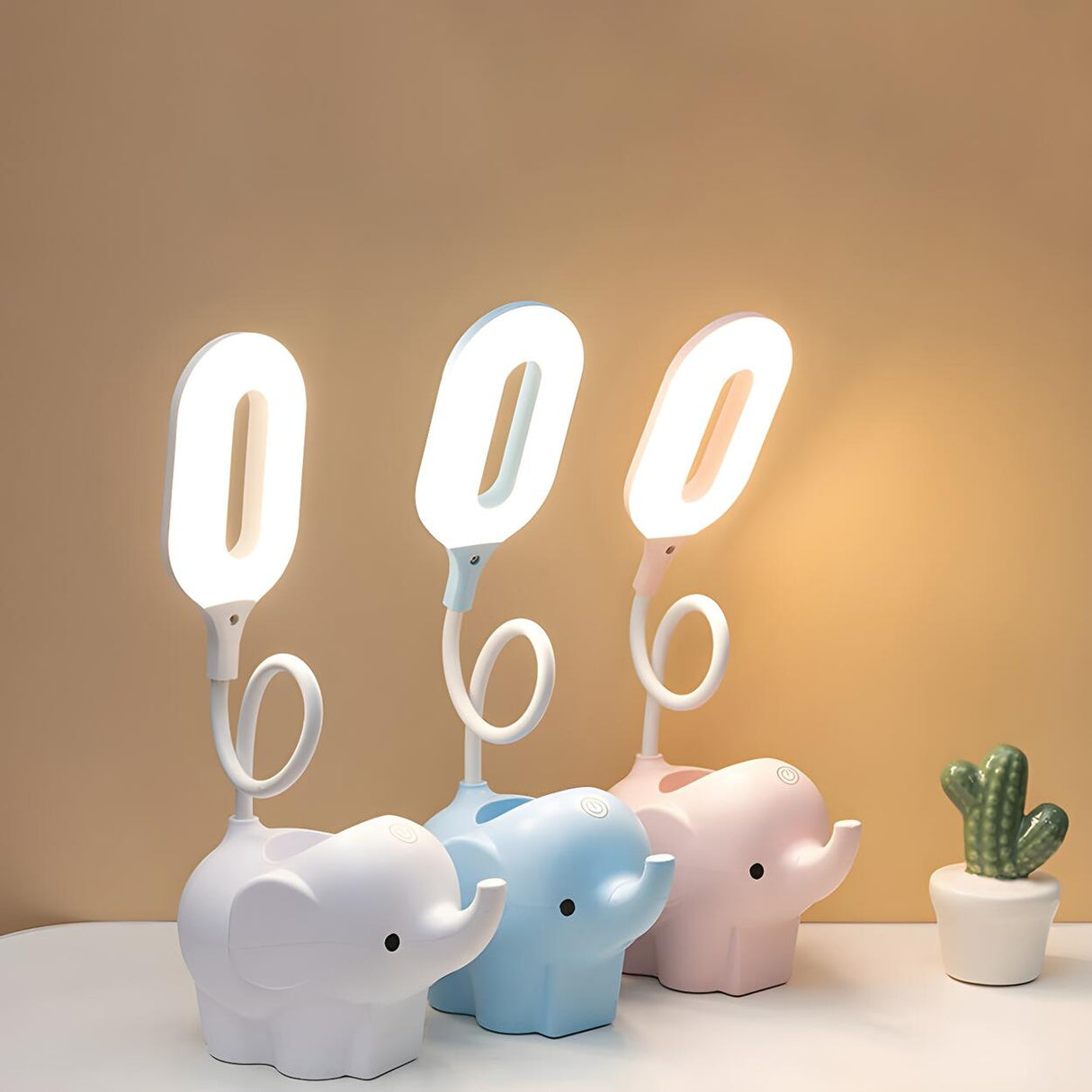 Kids Room Cute Cartoon Elephant Reading Table Lamp Image - 5