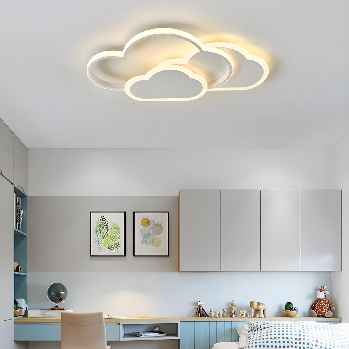 Kids Room Cute Cloud Rainbow LED Flush Mount Light Image - 4