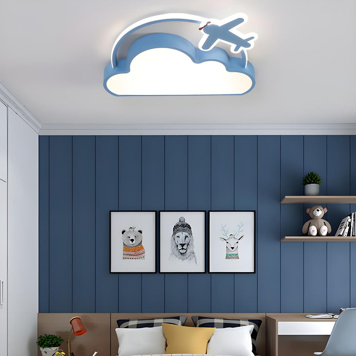 Kids Room Cute Giraffe Round Flush Mount Ceiling Light Image - 4