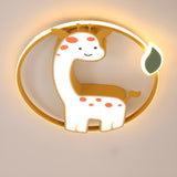 Kids Room Cute Giraffe Round Flush Mount Ceiling Light Image - 6