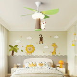 Kids Room Cute Green 4 Blades Ceiling Fan with Light Image - 1