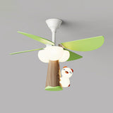 Kids Room Cute Green 4 Blades Ceiling Fan with Light Image - 11