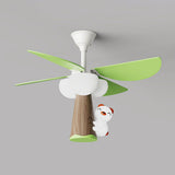 Kids Room Cute Green 4 Blades Ceiling Fan with Light Image - 12