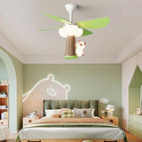 Kids Room Cute Green 4 Blades Ceiling Fan with Light Image - 3