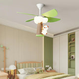 Kids Room Cute Green 4 Blades Ceiling Fan with Light Image - 4