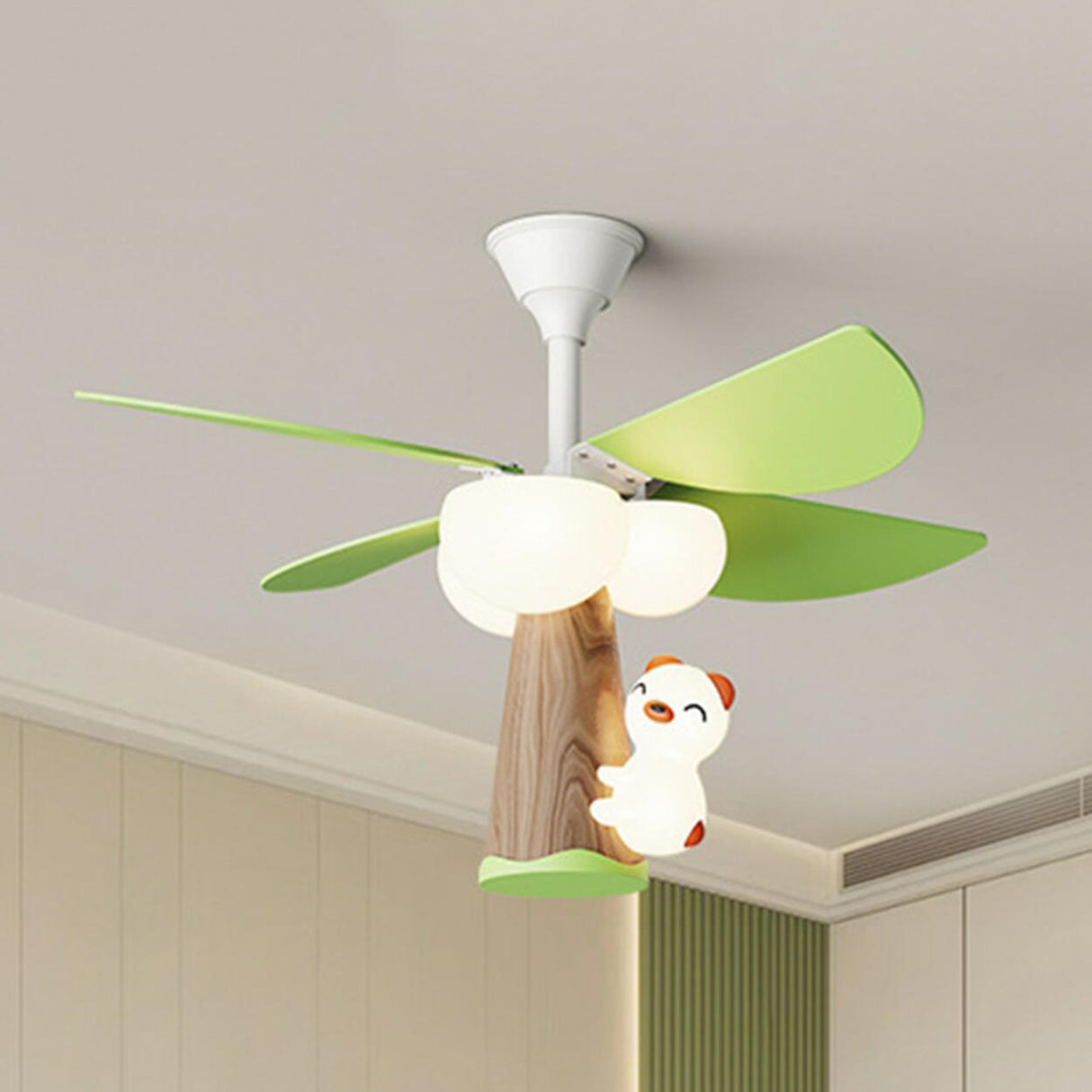 Kids Room Cute Green 4 Blades Ceiling Fan with Light Image - 6