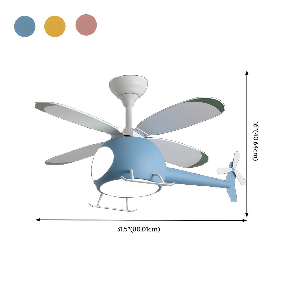 Kids Room Cute Helicopter LED Ceiling Fan with Light 