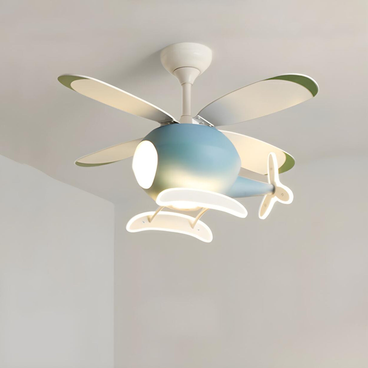 Kids Room Cute Helicopter LED Ceiling Fan with Light Image - 5