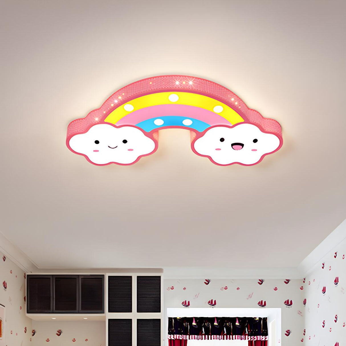 Kids Room Cute Rainbow Cloud LED Flush Mount Light Image - 2