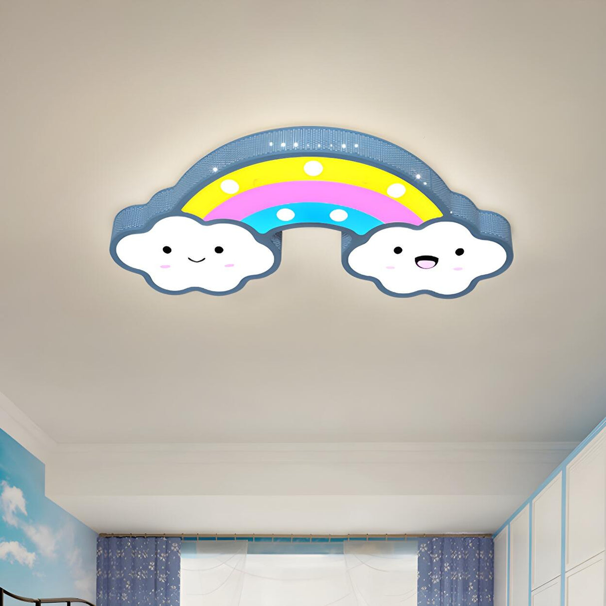 Kids Room Cute Rainbow Cloud LED Flush Mount Light Image - 6