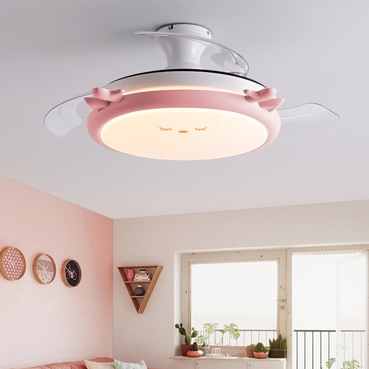 Kids Room Cute Round 3 Blade Ceiling Fan with LED Light Image - 1