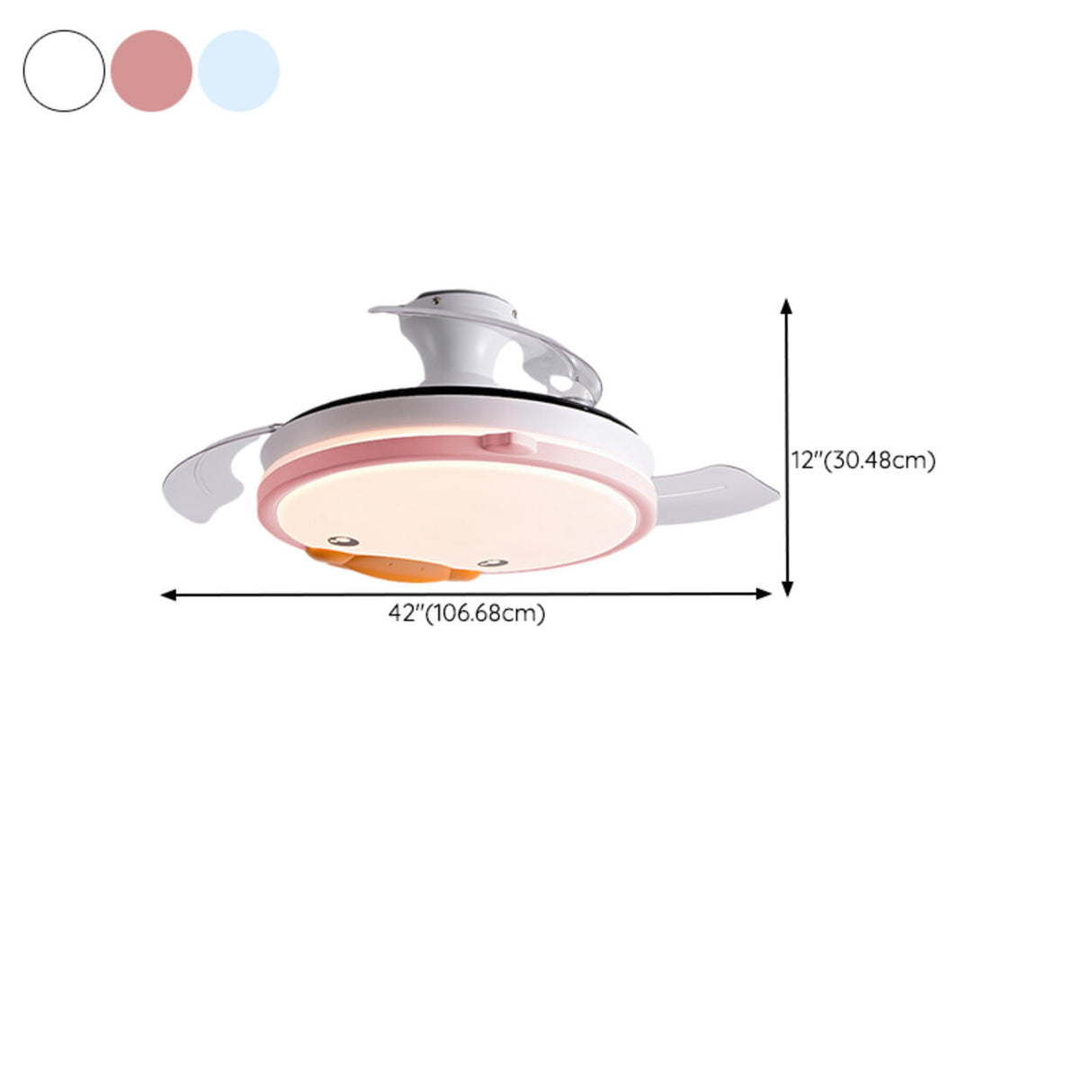 Kids Room Cute Round 3 Blade Ceiling Fan with LED Light Image - 23