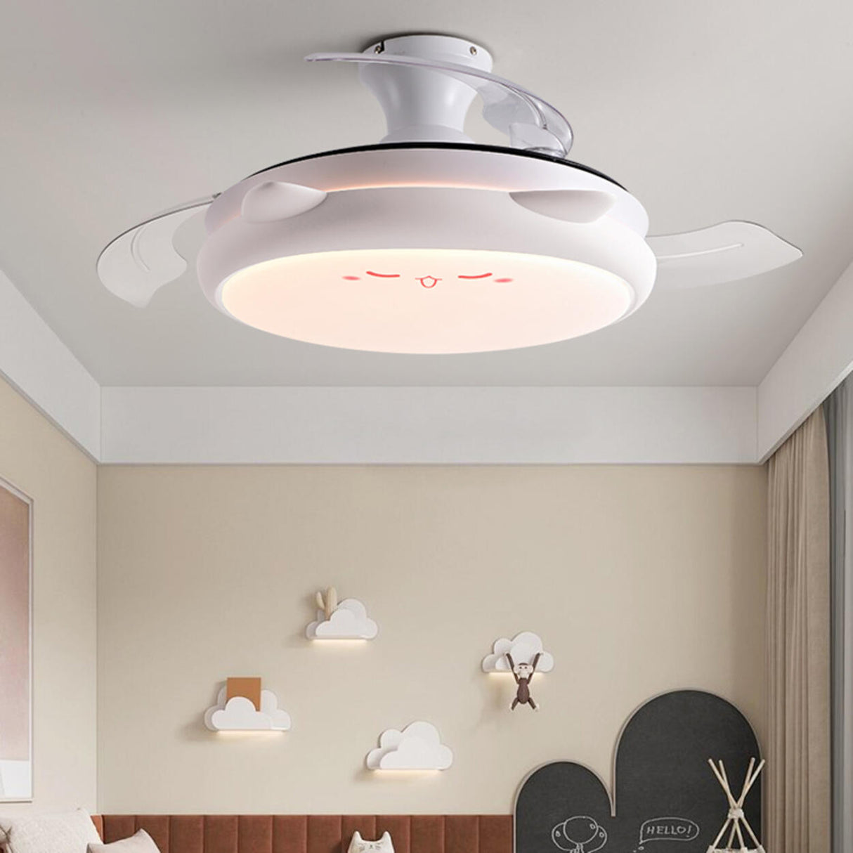 Kids Room Cute Round 3 Blade Ceiling Fan with LED Light Image - 5