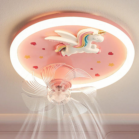 Kids Room Cute Unicorn Round Ceiling Fan with LED Light Image - 1