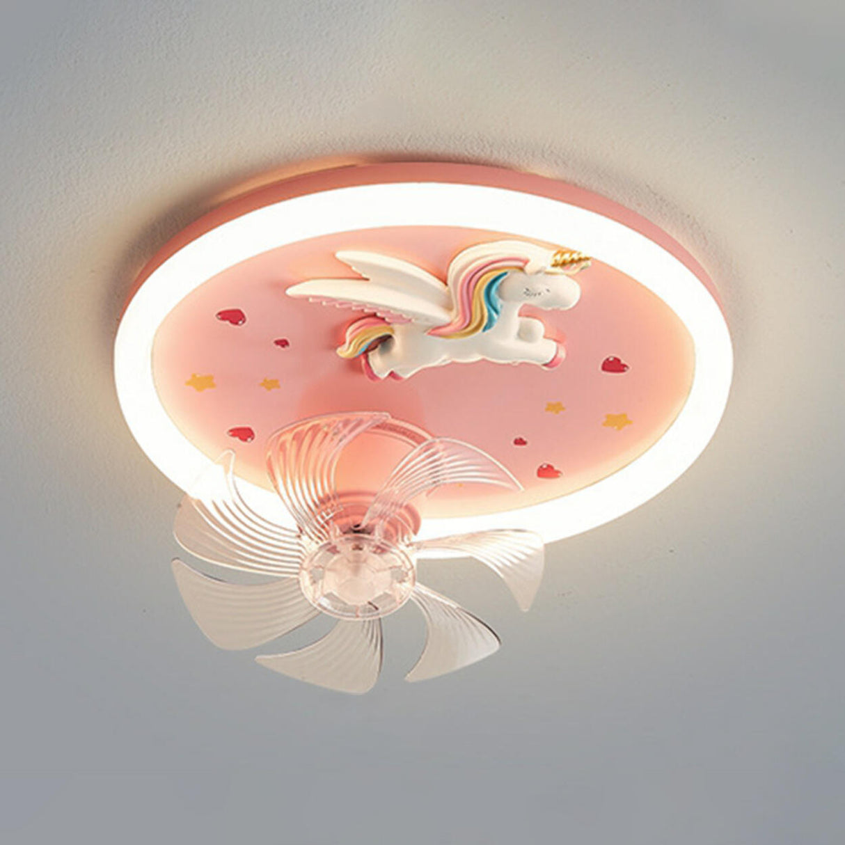 Kids Room Cute Unicorn Round Ceiling Fan with LED Light Image - 10