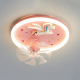 Kids Room Cute Unicorn Round Ceiling Fan with LED Light Image - 10