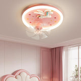 Kids Room Cute Unicorn Round Ceiling Fan with LED Light Image - 2