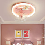 Kids Room Cute Unicorn Round Ceiling Fan with LED Light Image - 3