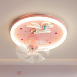 Kids Room Cute Unicorn Round Ceiling Fan with LED Light Image - 6