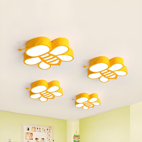 Kids Room Cute Yellow Bee LED Flush Mount Ceiling Light Image - 1