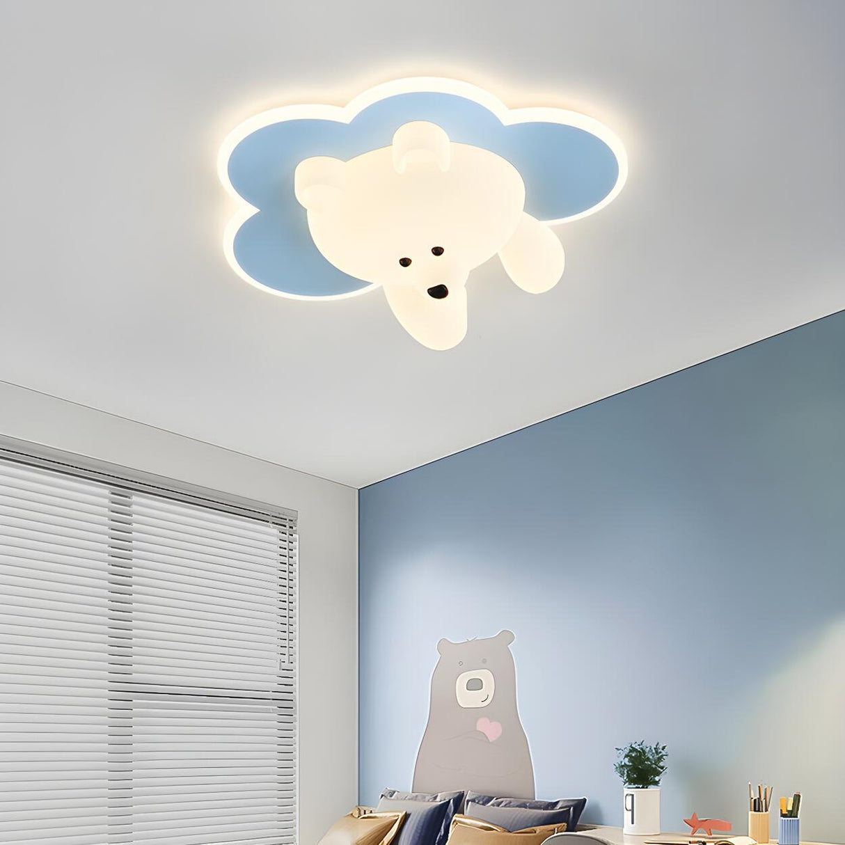 Kids Room Cutey White Bear LED Flush Mount Ceiling Lamp Image - 11