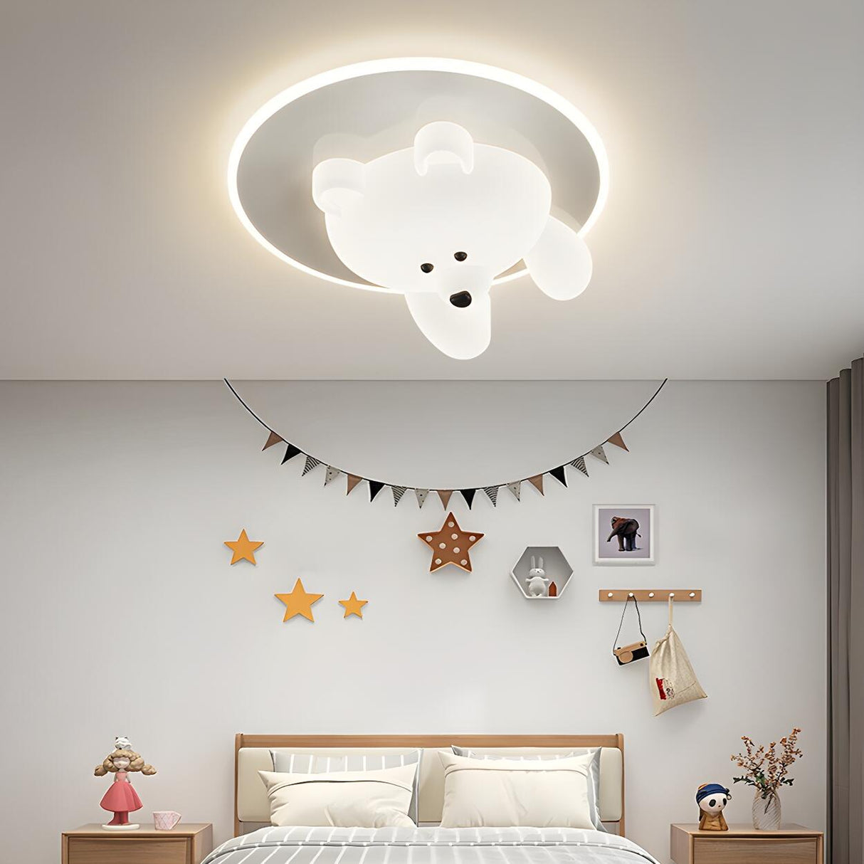 Kids Room Cutey White Bear LED Flush Mount Ceiling Lamp Image - 2