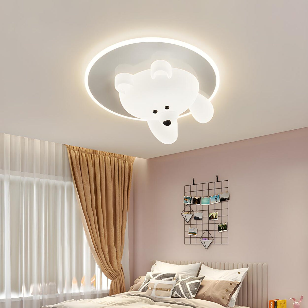 Kids Room Cutey White Bear LED Flush Mount Ceiling Lamp Image - 4