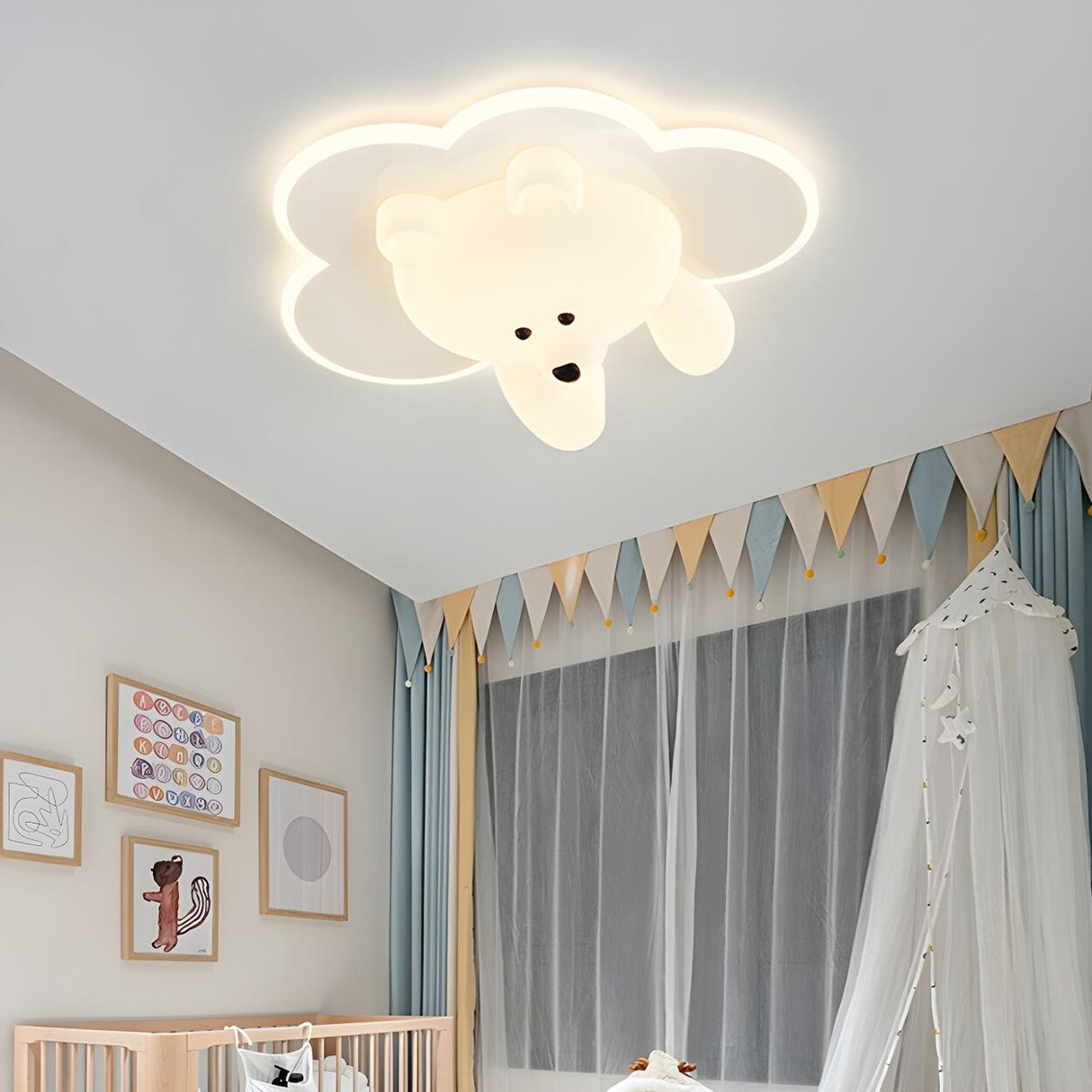 Kids Room Cutey White Bear LED Flush Mount Ceiling Lamp Image - 8