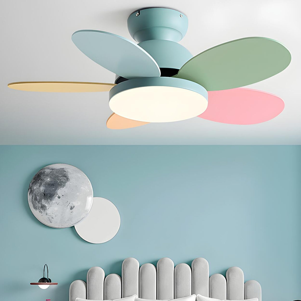 Kids Room Elegant Colorful 5-Blade Ceiling Fan Light Image - 5