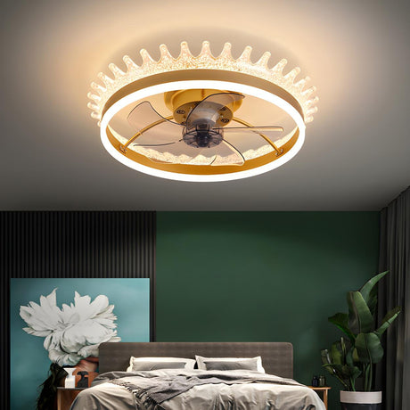 Kids Room Elegant Crown Round Ceiling Fan with Light Image - 1