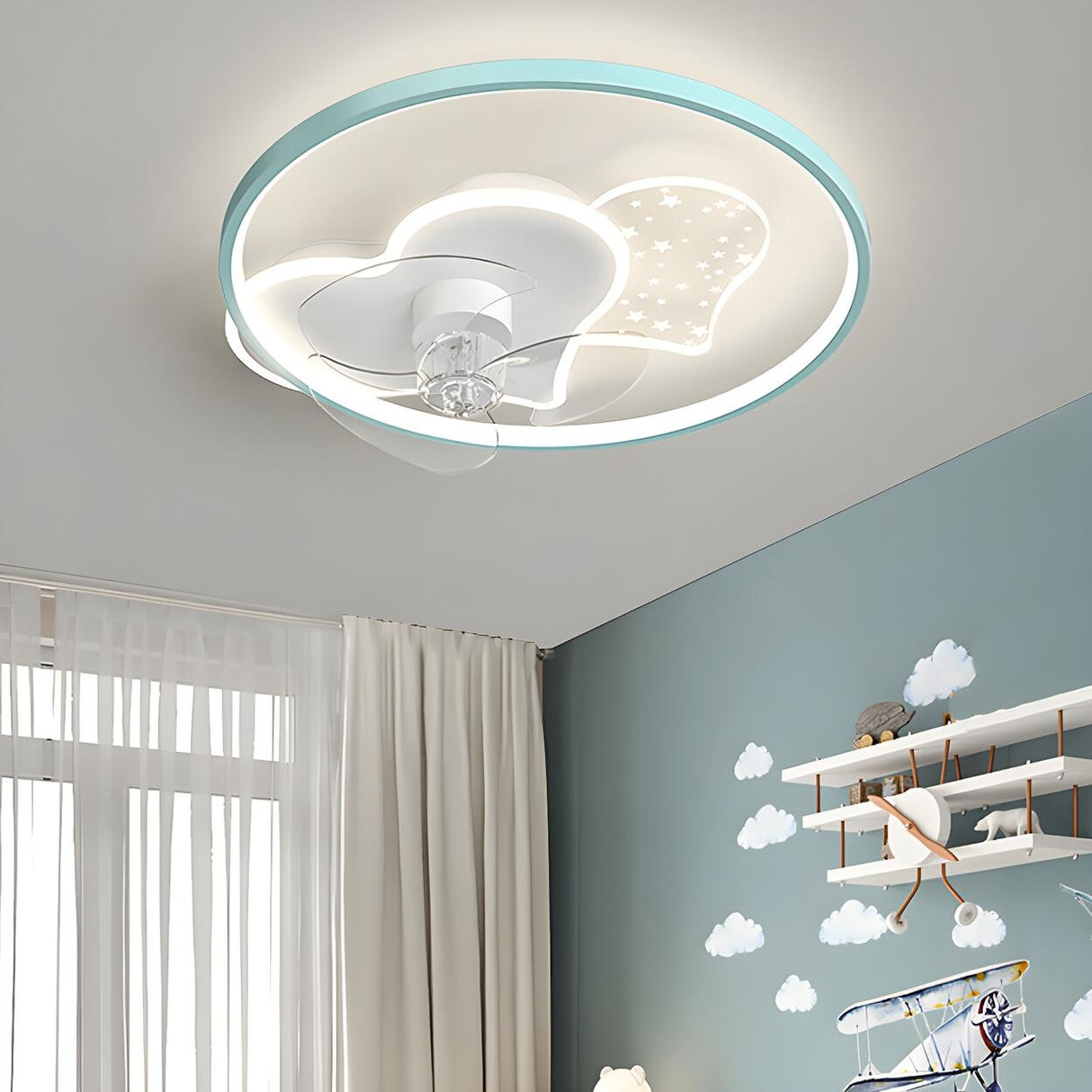 Kids Room Elegant Heart Ring Ceiling Fan with Light Image - 1