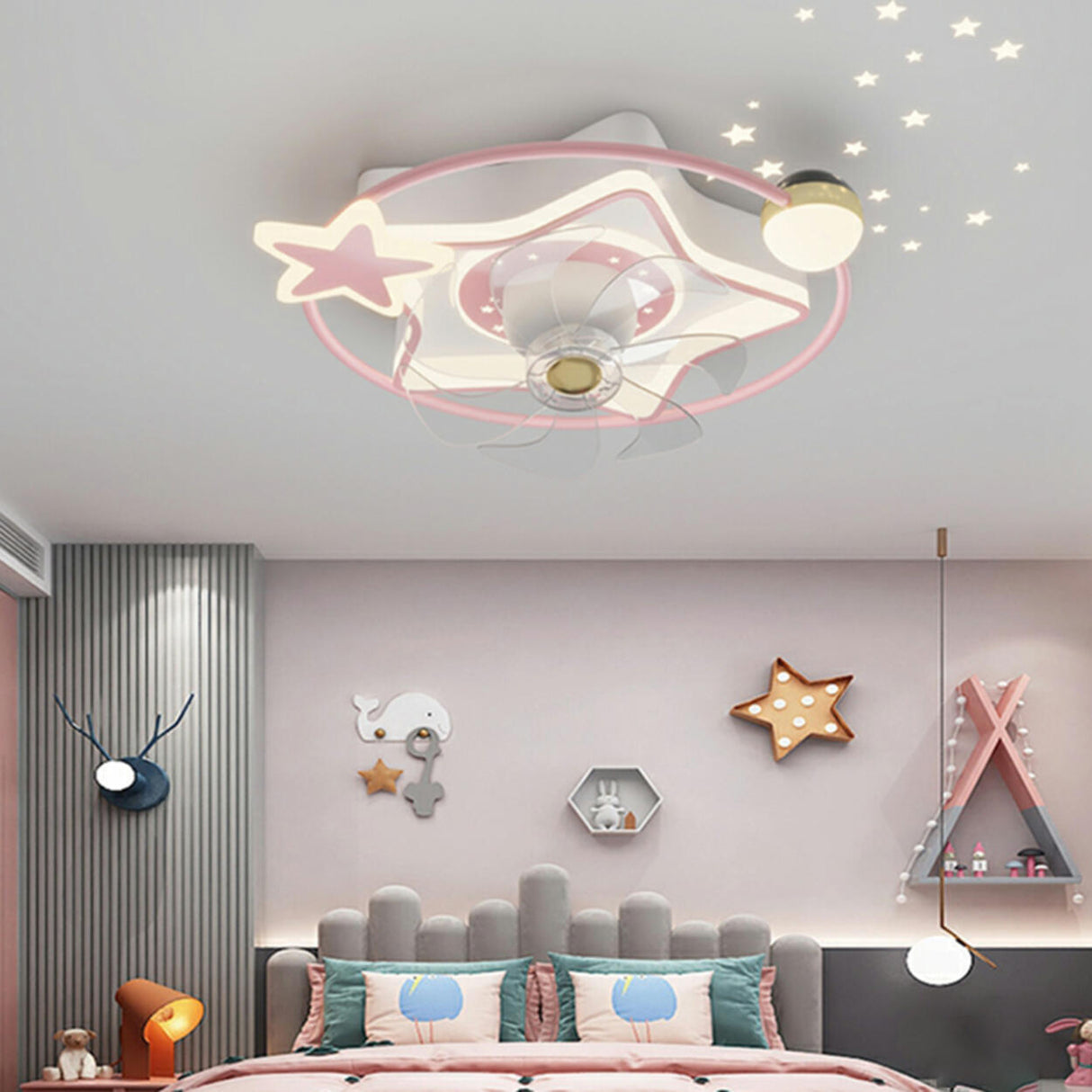 Kids Room Elegant Linear Flower Ceiling Fan with Light Image - 13