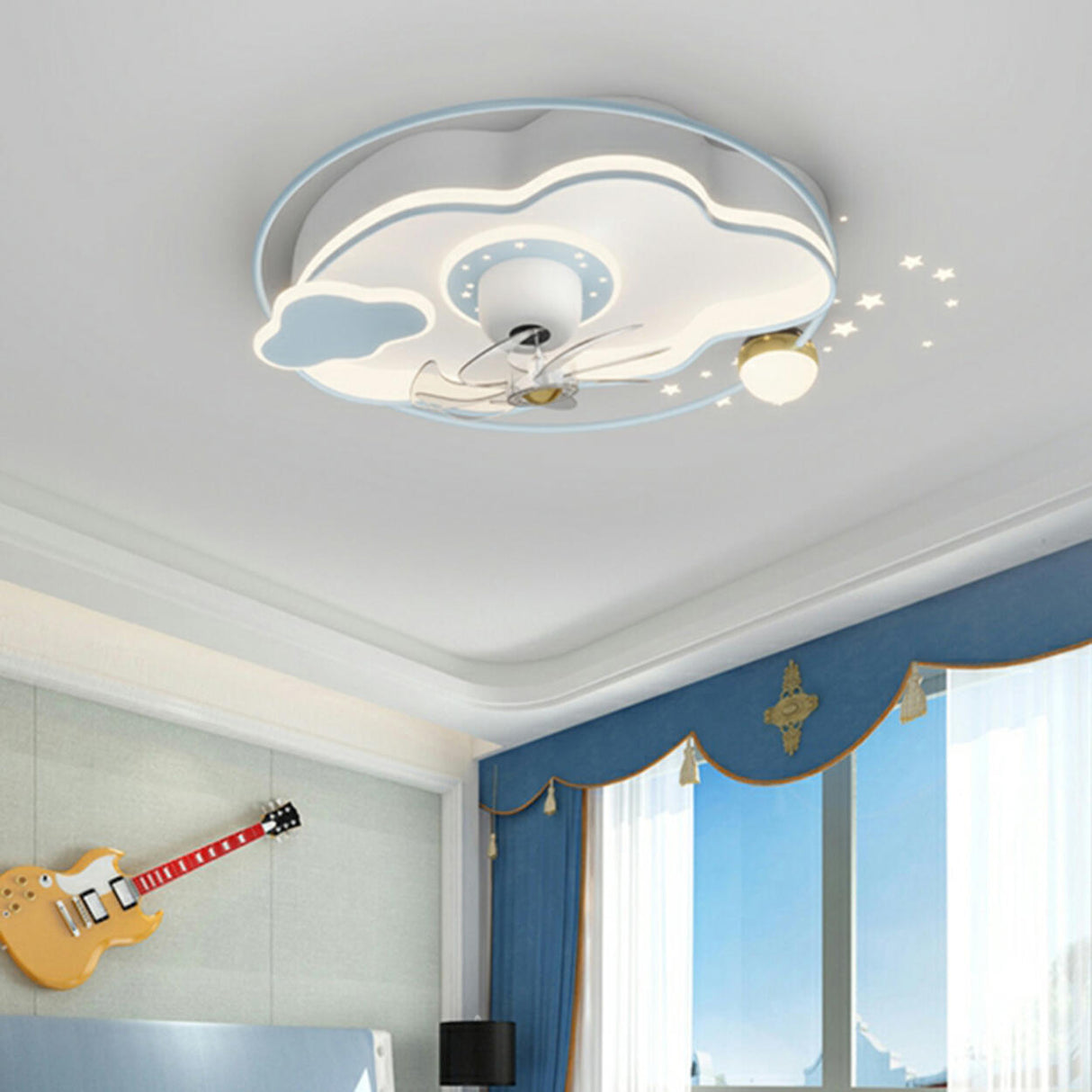 Kids Room Elegant Linear Flower Ceiling Fan with Light Image - 18