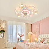 Kids Room Elegant Linear Flower Ceiling Fan with Light Image - 5