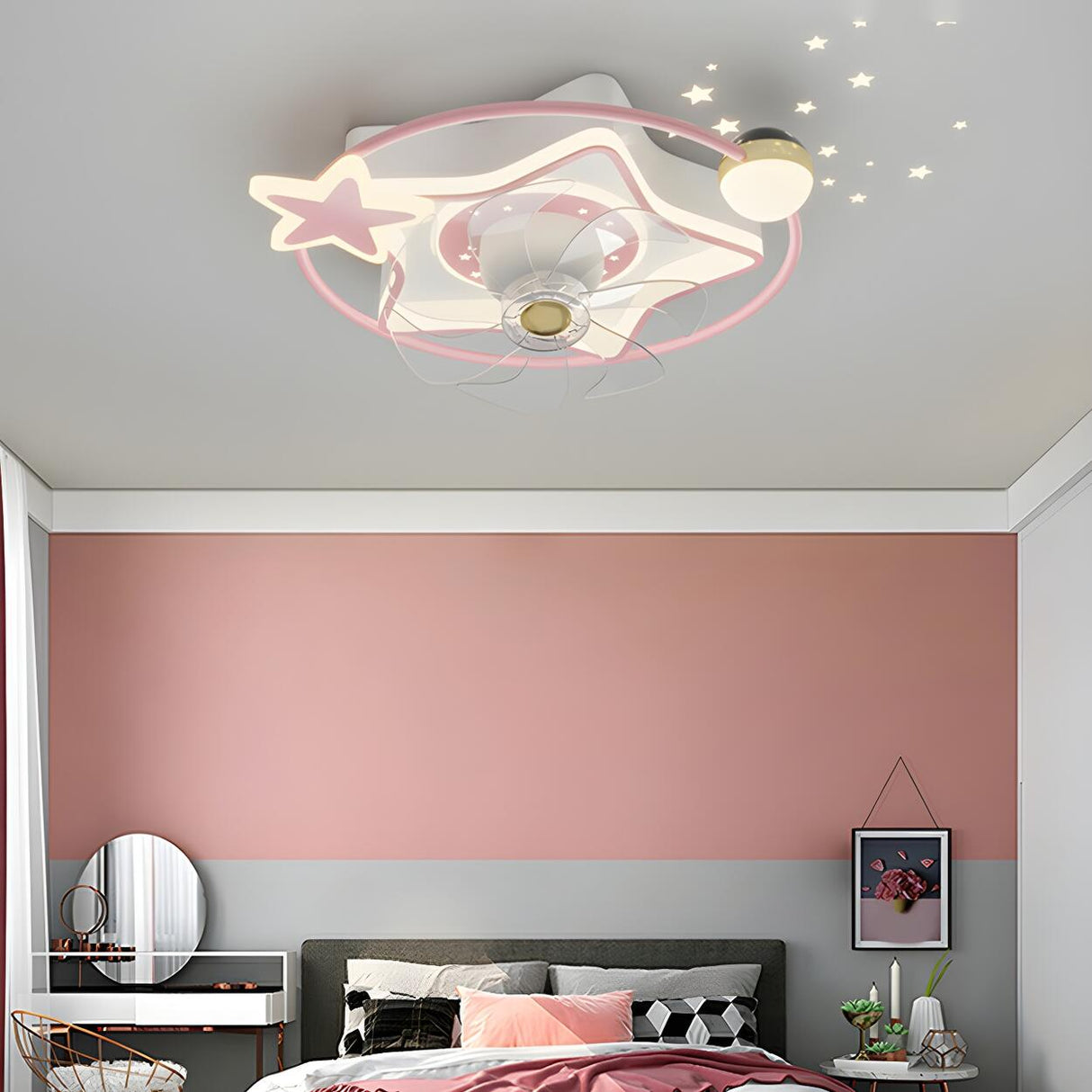 Kids Room Elegant Linear Flower Ceiling Fan with Light Image - 8