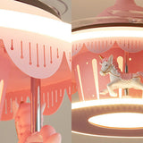 Kids Room Elegant Pink Carousel LED Ceiling Fan Light Image - 5