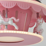 Kids Room Elegant Pink Carousel LED Ceiling Fan Light Image - 6