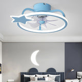 Kids Room Elegant Semi-Flush Dolphin Ceiling Fan Light Image - 2