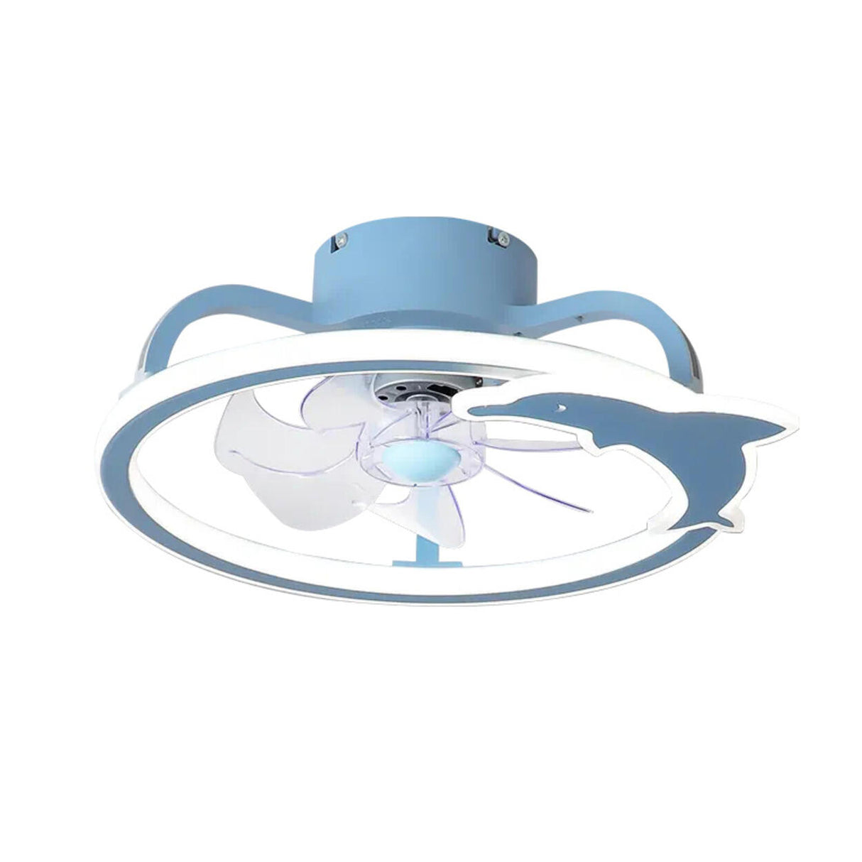 Kids Room Elegant Semi-Flush Dolphin Ceiling Fan Light Image - 5