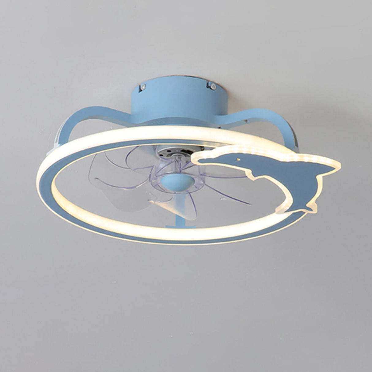 Kids Room Elegant Semi-Flush Dolphin Ceiling Fan Light Image - 6