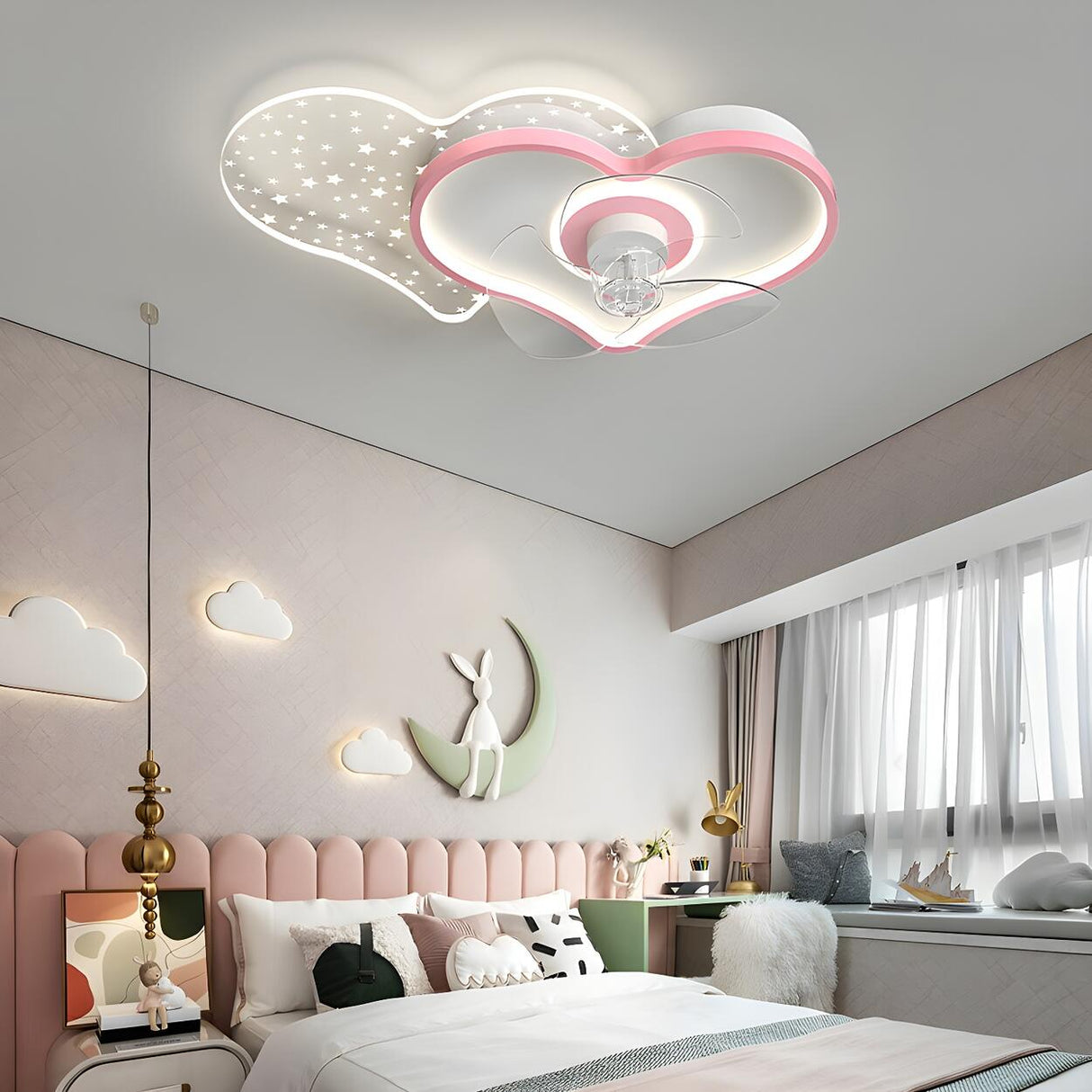 Kids Room Elegant Starry Heart Ceiling Fan with Light Image - 15