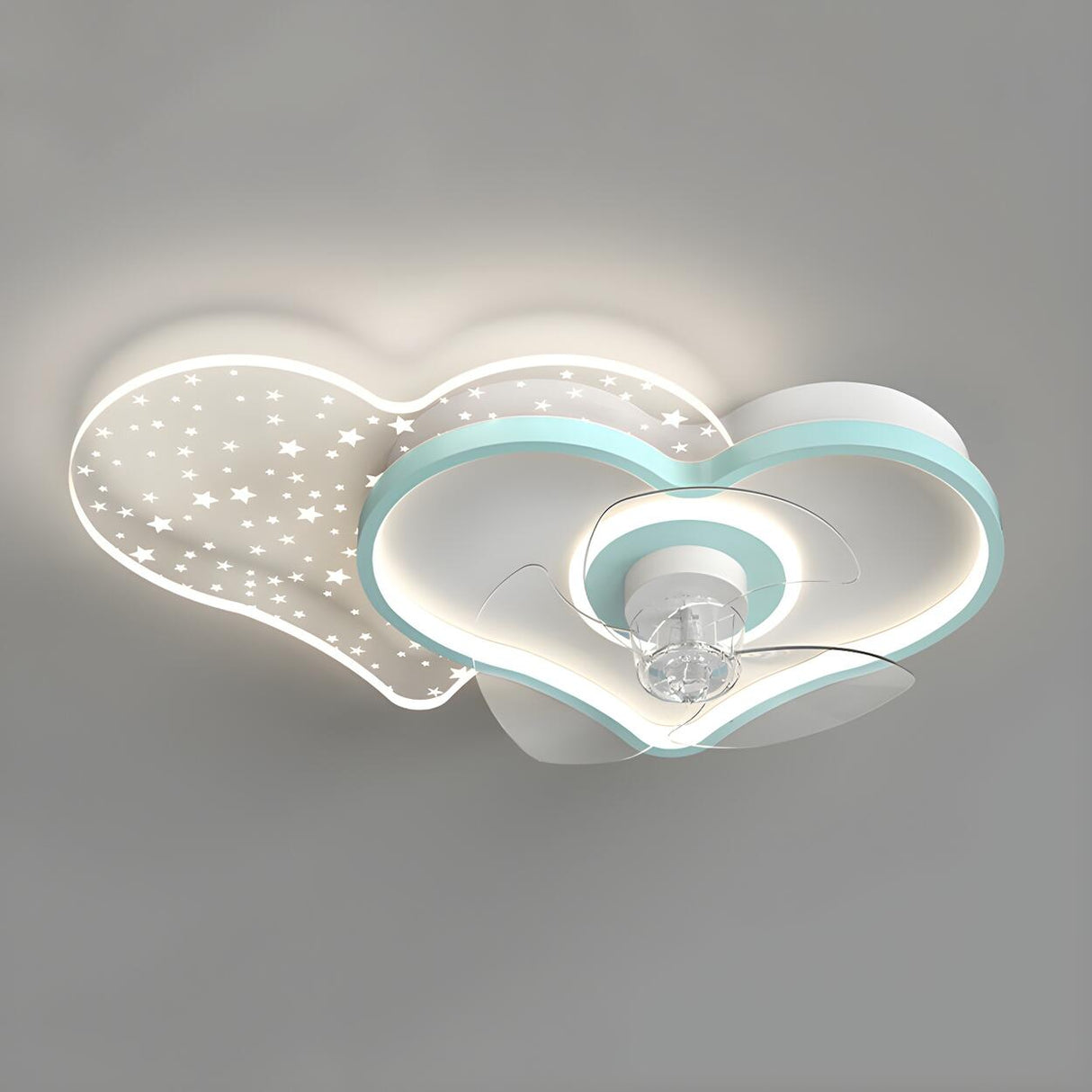 Kids Room Elegant Starry Heart Ceiling Fan with Light Image - 2