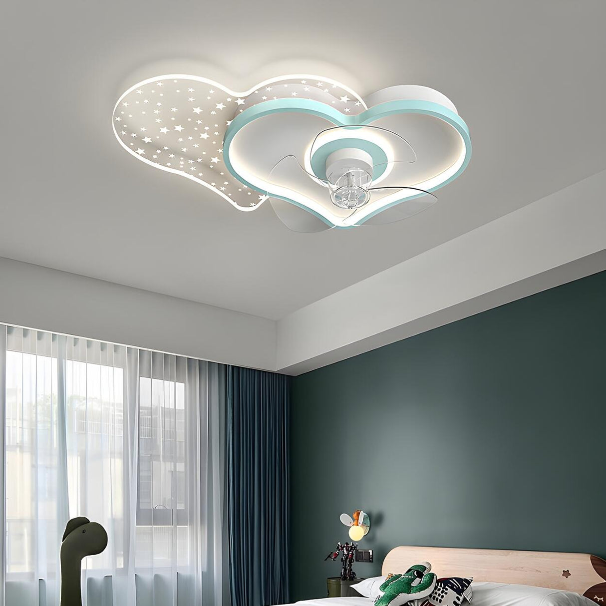 Kids Room Elegant Starry Heart Ceiling Fan with Light Image - 3