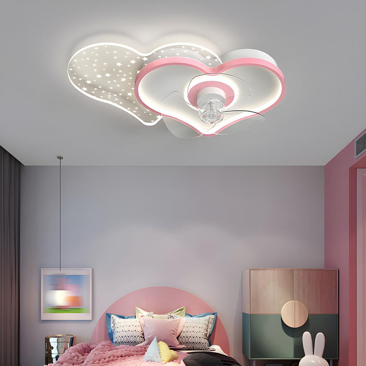 Kids Room Elegant Starry Heart Ceiling Fan with Light Image - 6