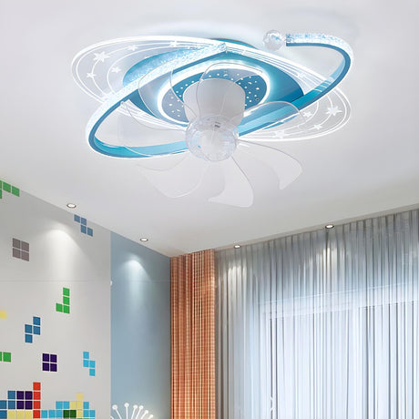 Kids Room Exquisite Oval Galaxy Ceiling Fan with Light Image - 1