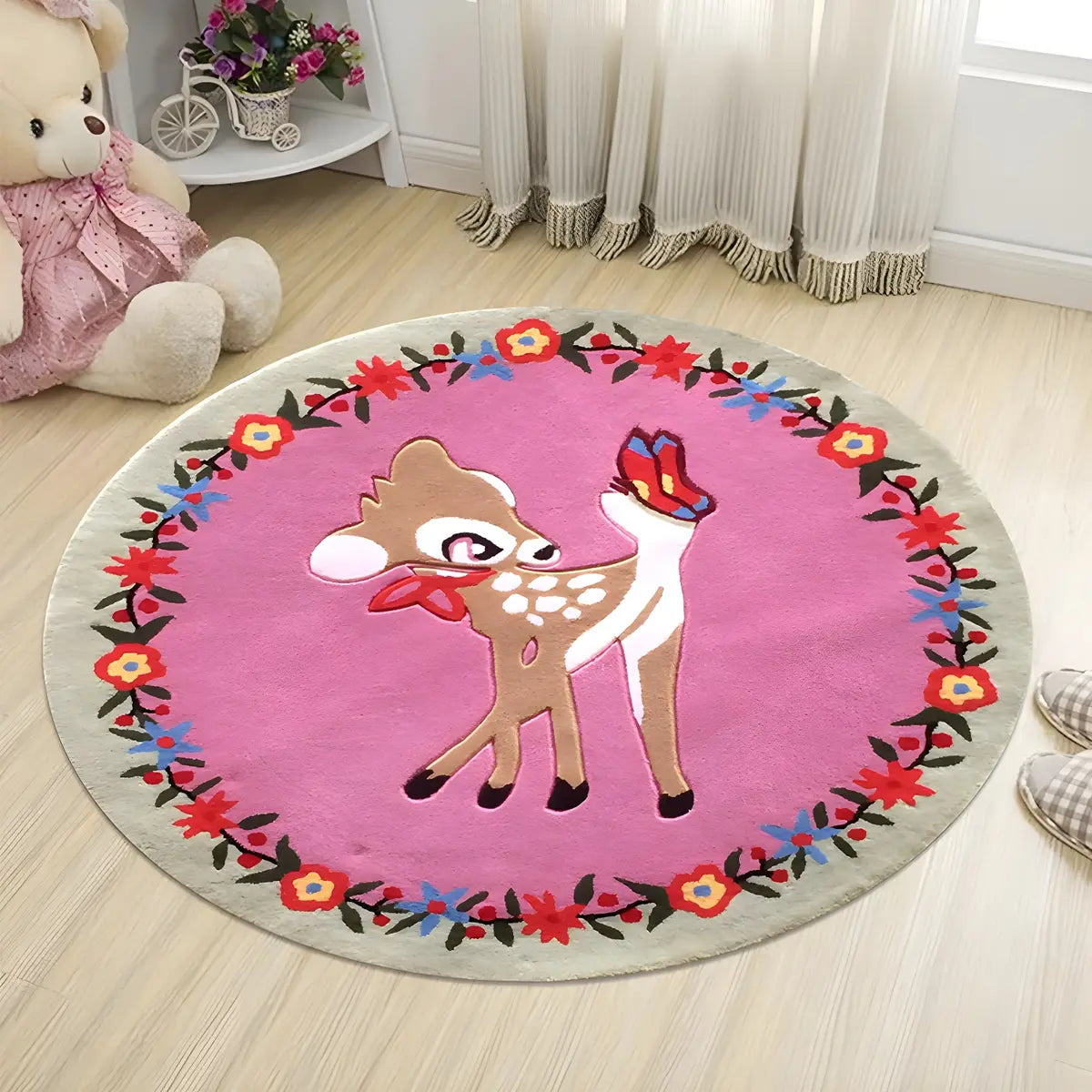 Kids Room Floral Modern Round Wool Pastel Area Rug Image - 3