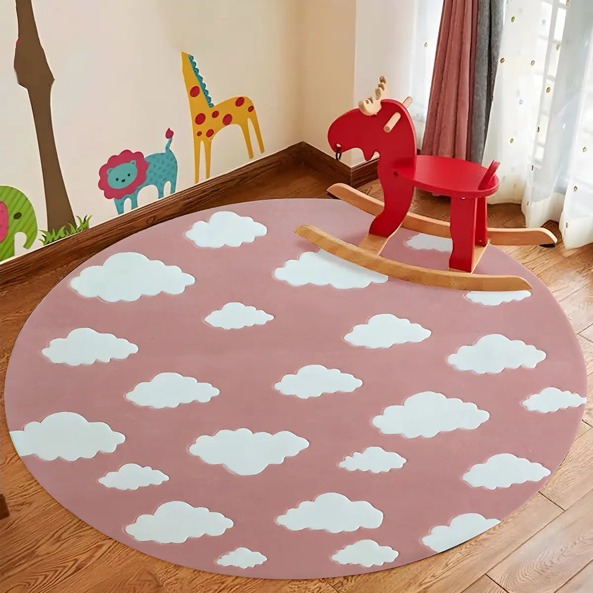 Kids Room Floral Modern Round Wool Pastel Area Rug Image - 4