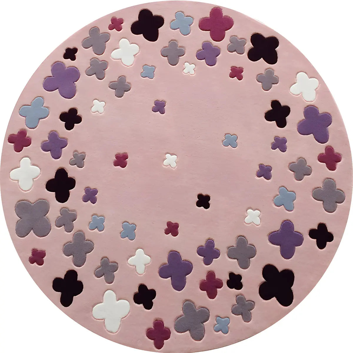 Kids Room Floral Modern Round Wool Pastel Area Rug Image - 5