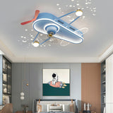 Kids Room Flush Cartoon Airplane Ceiling Fan with Light Image - 22